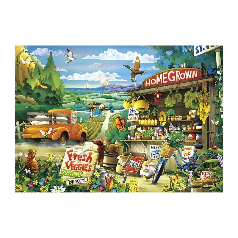 Homegrown Farm Stand round wooden puzzle