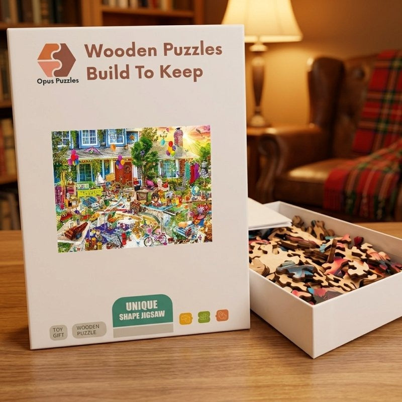 Yard Sale Saturday Wooden Puzzle – packaged wooden puzzle gift box
