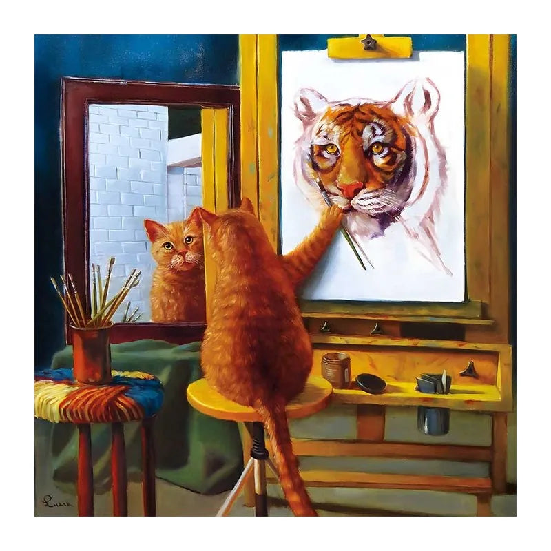 Tiger Painter Cat round wooden puzzle