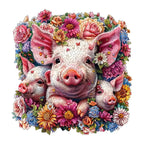Three Pigs In Bloom round wooden puzzle