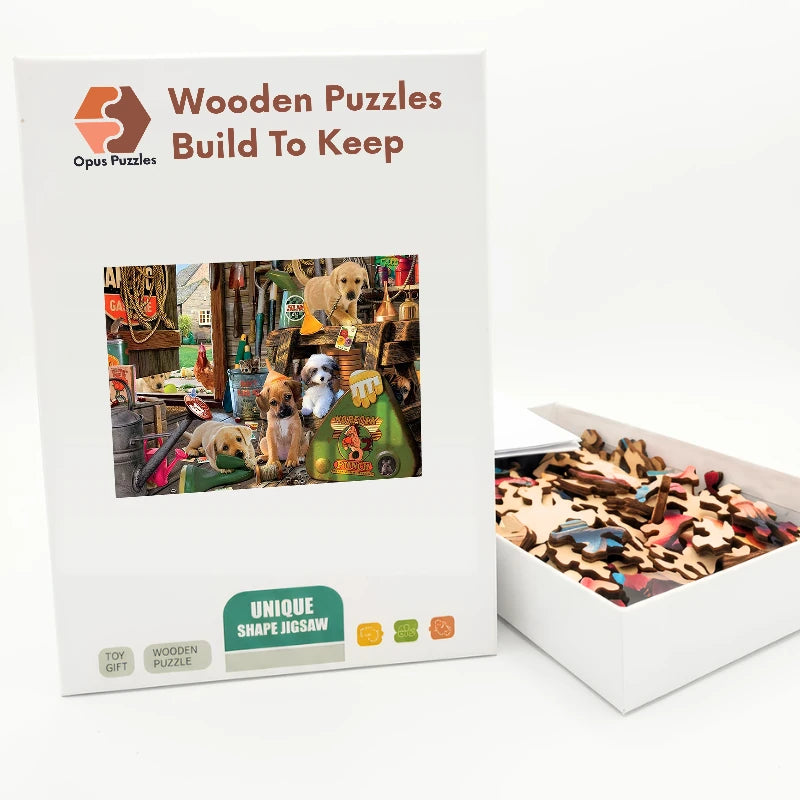 Garage Puppies Workshop Wooden Puzzle – packaged wooden puzzle gift box