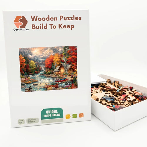Autumn Cabin Stream Wooden Puzzle – packaged wooden puzzle gift box
