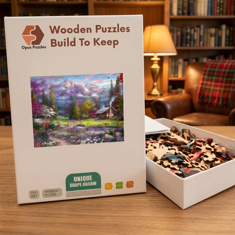 Spring Cabin Meadow Wooden Puzzle – packaged wooden puzzle gift box