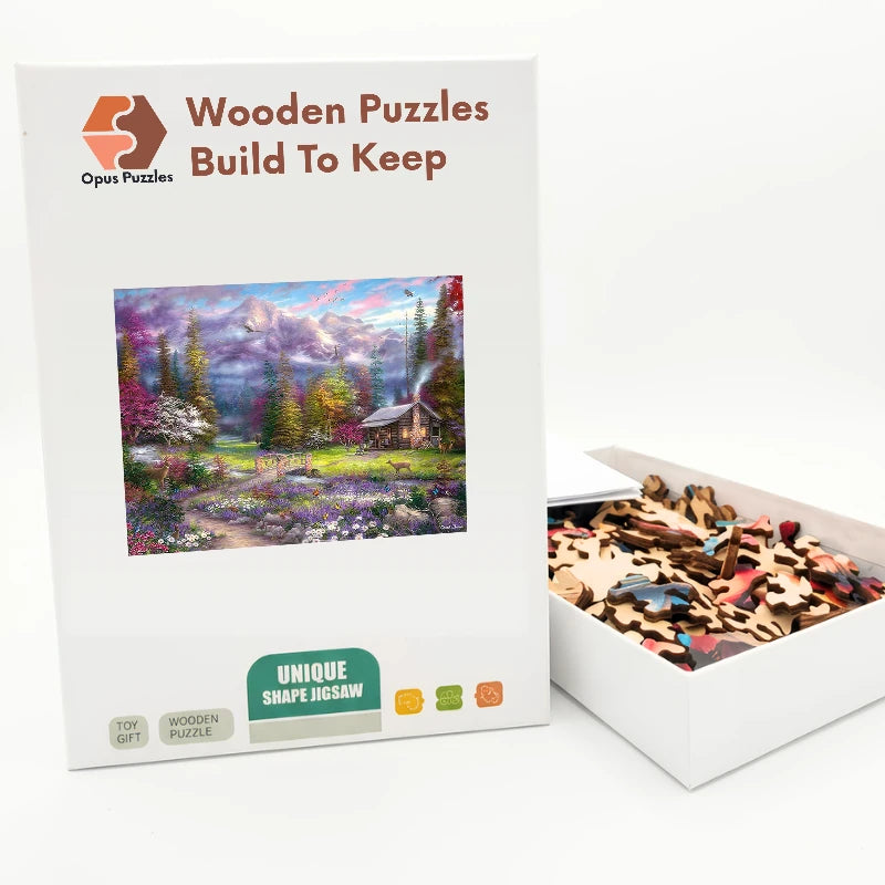 Spring Cabin Meadow Wooden Puzzle – packaged wooden puzzle gift box