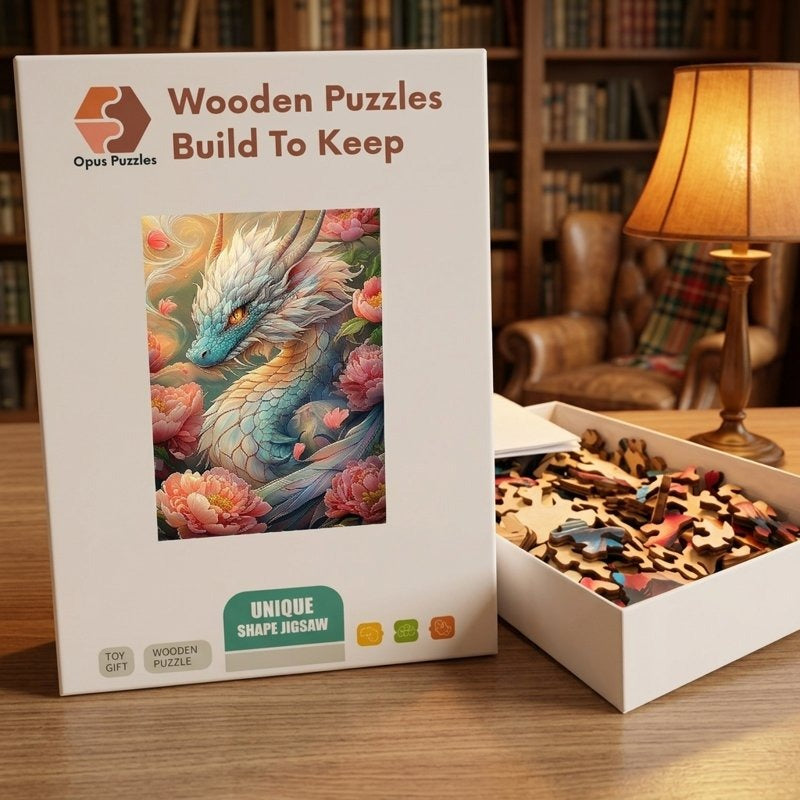 Peony Dragon Spirit Wooden Puzzle – packaged wooden puzzle gift box
