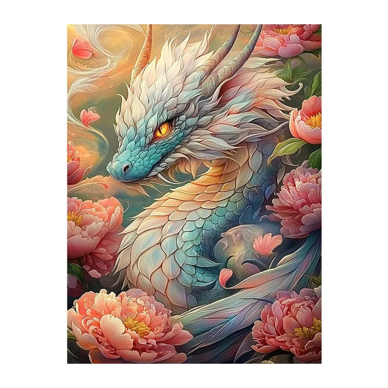 Peony Dragon Spirit round wooden puzzle