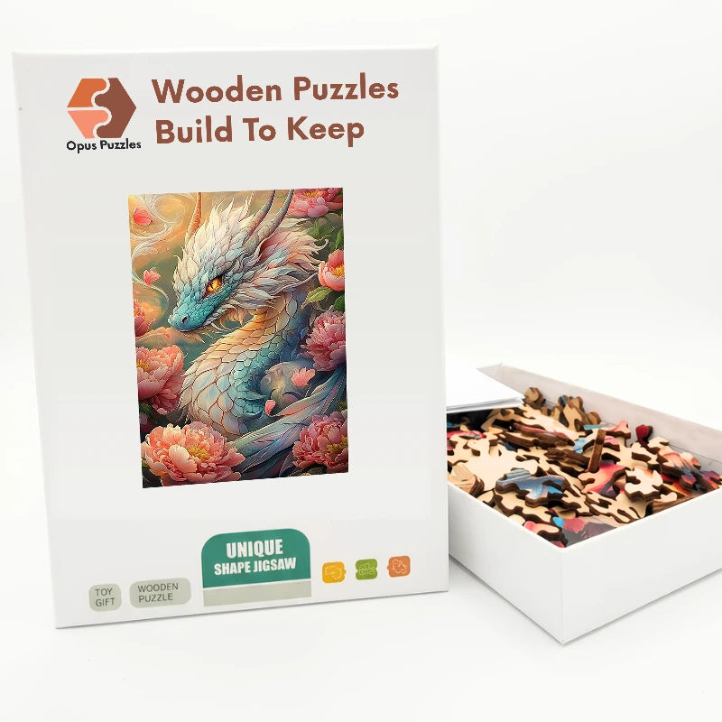 Peony Dragon Spirit Wooden Puzzle – packaged wooden puzzle gift box