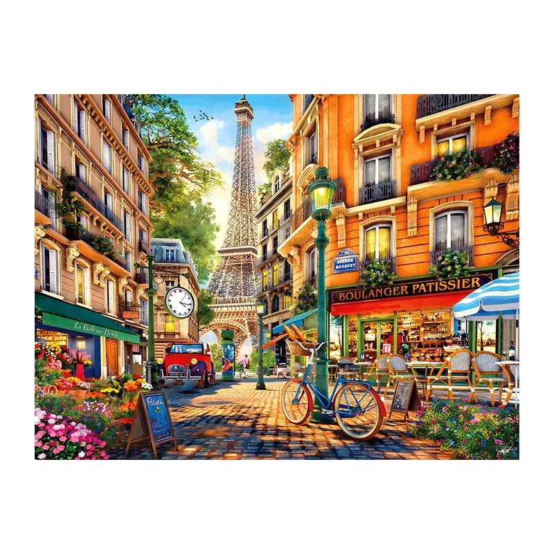 Paris Cafe Morning round wooden puzzle