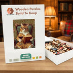Cat With Wine And Book Wooden Puzzle – packaged wooden puzzle gift box