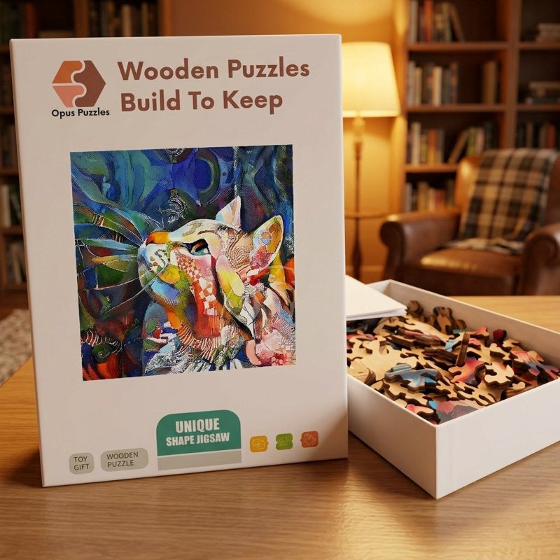 Color Splash Cat Wooden Puzzle – packaged wooden puzzle gift box