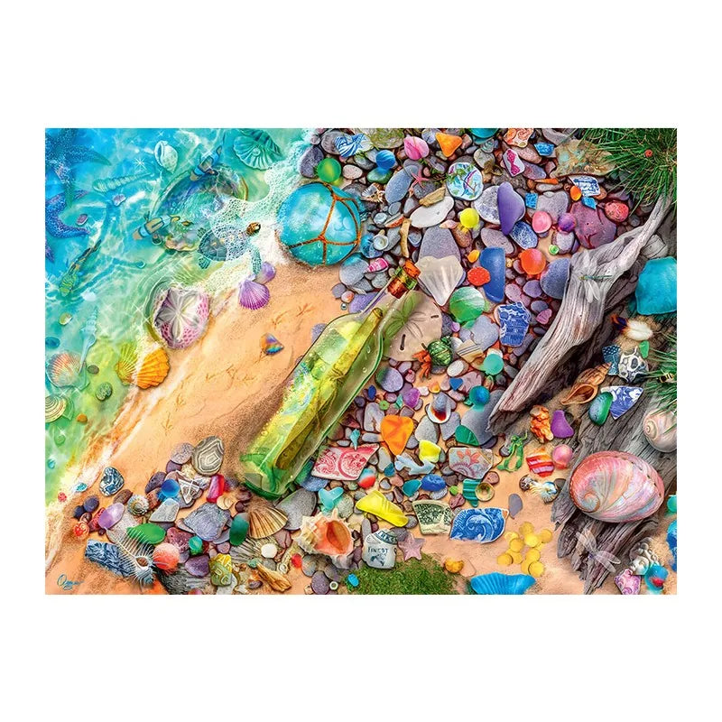 Beach Treasure Bottle round wooden puzzle