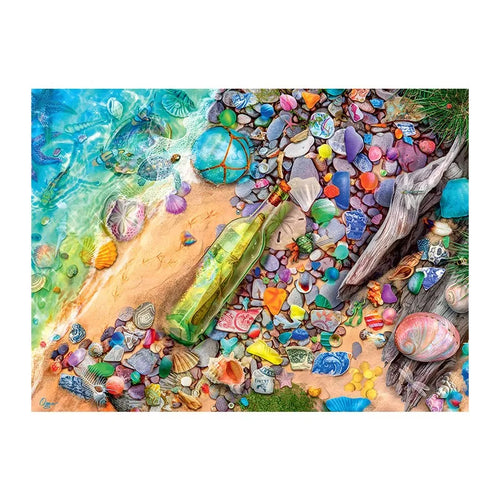 Beach Treasure Bottle round wooden puzzle