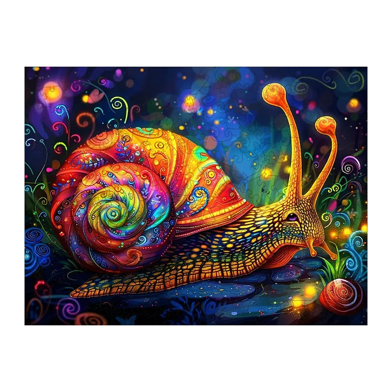 Glowing Snail Garden round wooden puzzle