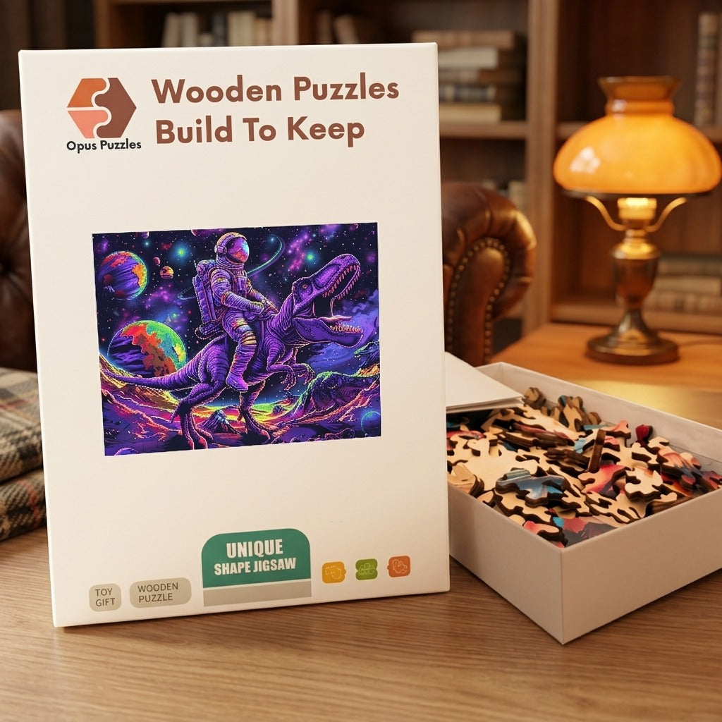 Space Dino Rider Wooden Puzzle – packaged wooden puzzle gift box