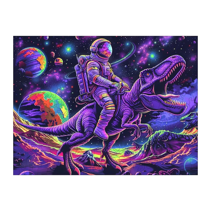 Space Dino Rider round wooden puzzle