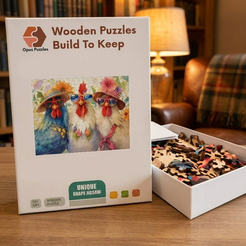 Sassy Hen Sisters Wooden Puzzle – packaged wooden puzzle gift box