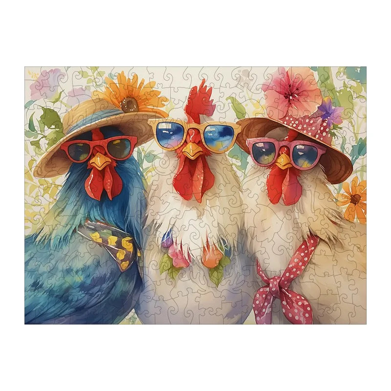Sassy Hen Sisters round wooden puzzle