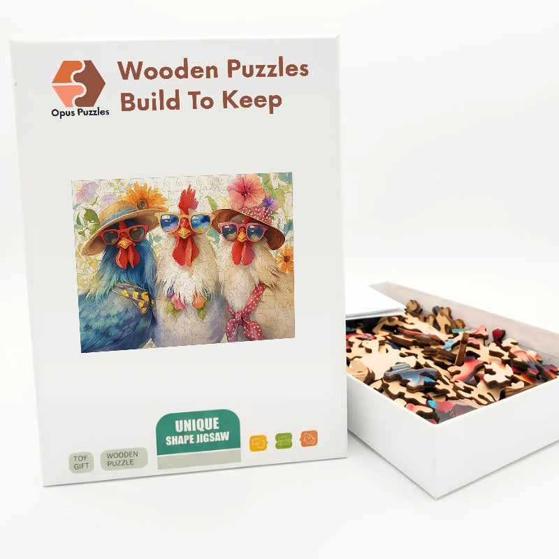 Sassy Hen Sisters Wooden Puzzle – packaged wooden puzzle gift box