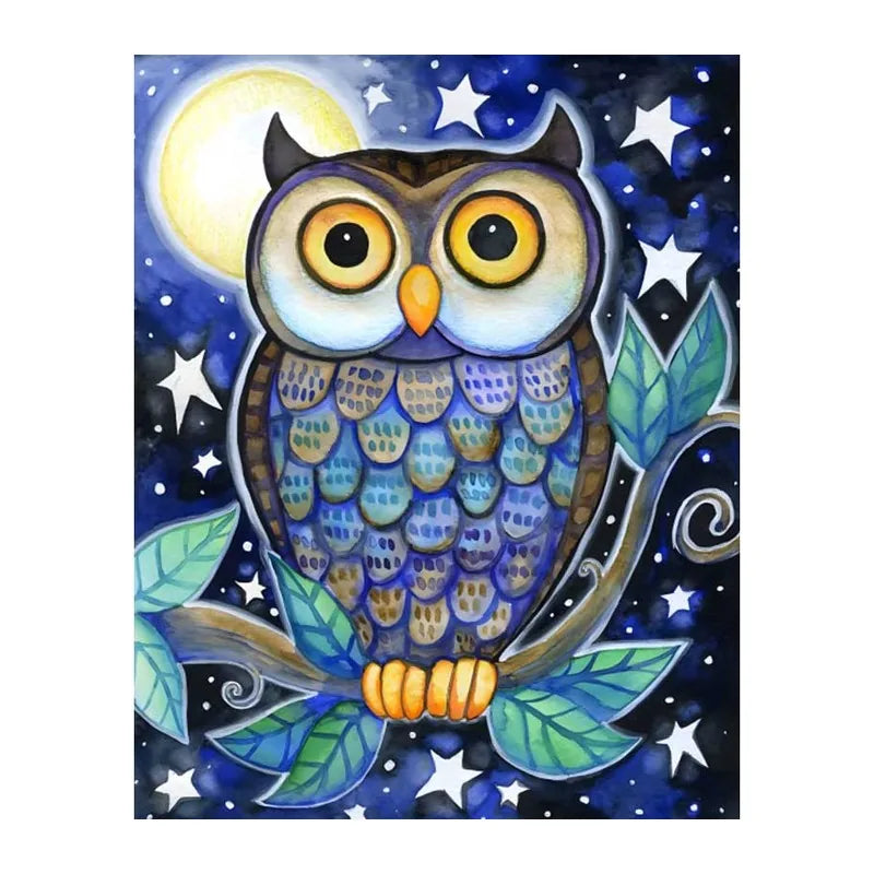 Starlit Moon Owl round wooden puzzle