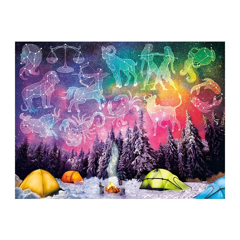 Zodiac Camp Night round wooden puzzle