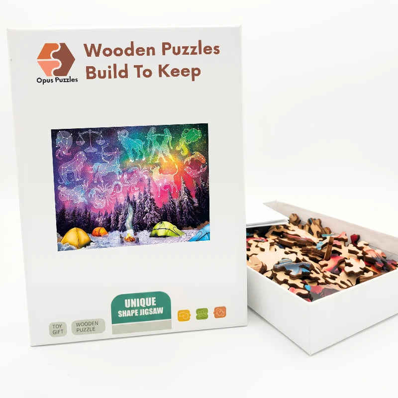 Zodiac Camp Night Wooden Puzzle – packaged wooden puzzle gift box