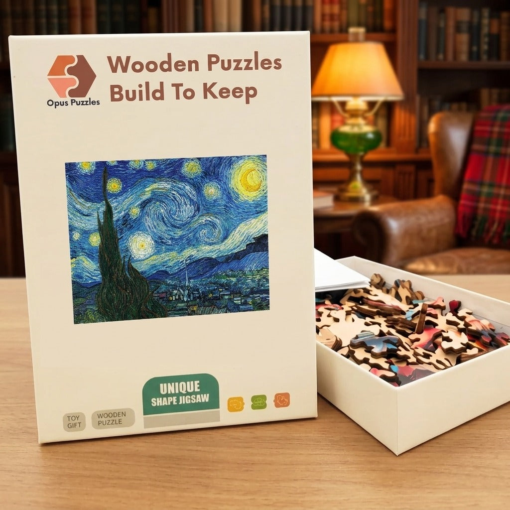 Starry Night Classic Wooden Puzzle – packaged wooden puzzle gift box
