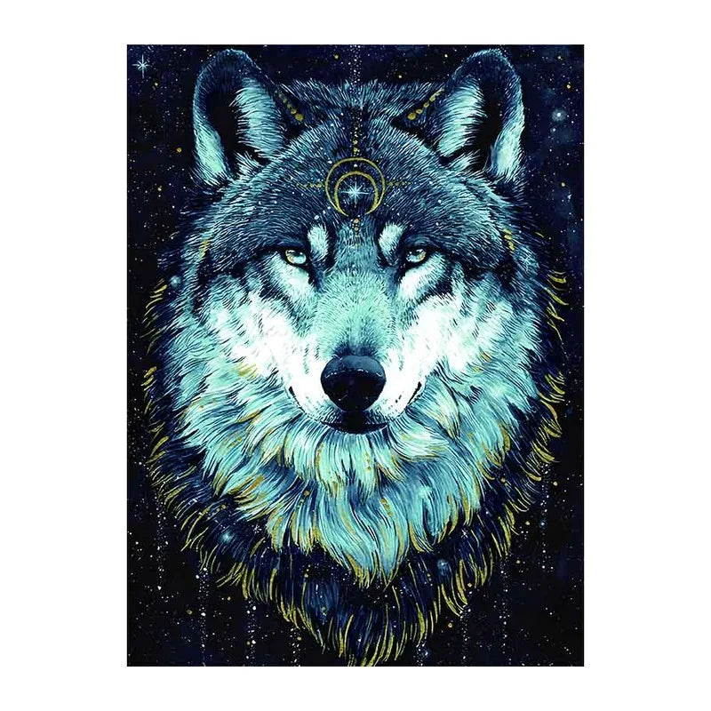 Moonlit Spirit Wolf round wooden puzzle