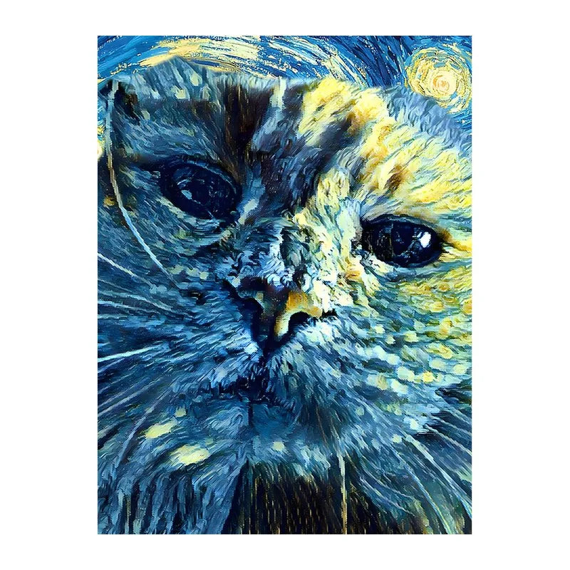 Starry Cat Portrait round wooden puzzle