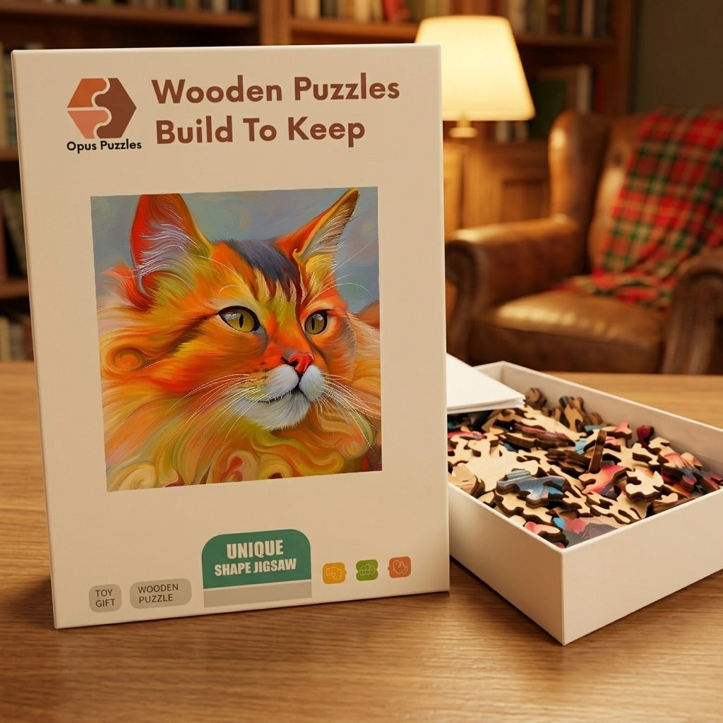 Marmalade Cat Portrait Wooden Puzzle – packaged wooden puzzle gift box