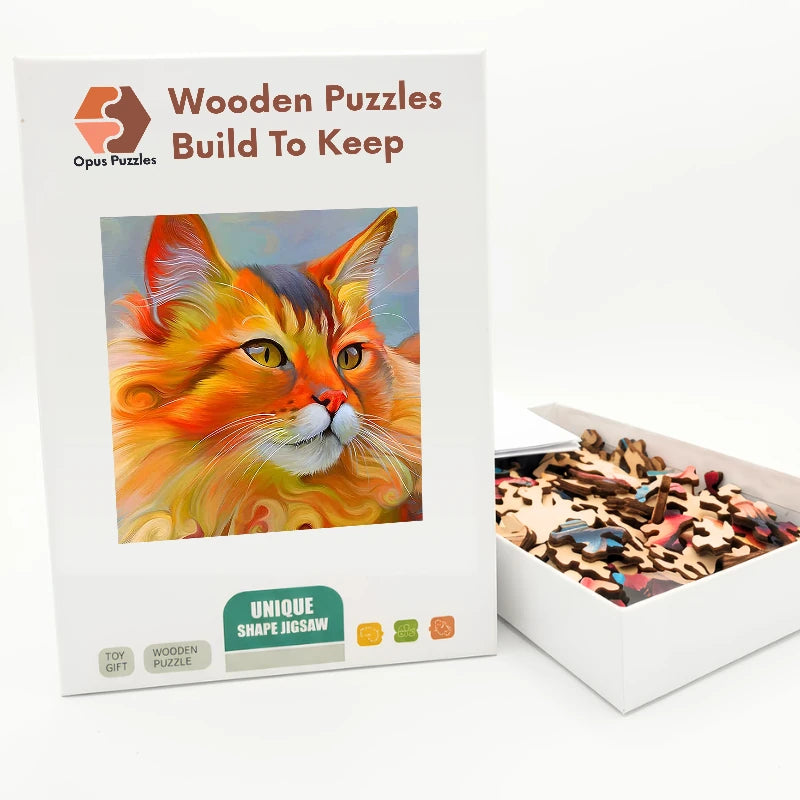 Marmalade Cat Portrait Wooden Puzzle – packaged wooden puzzle gift box