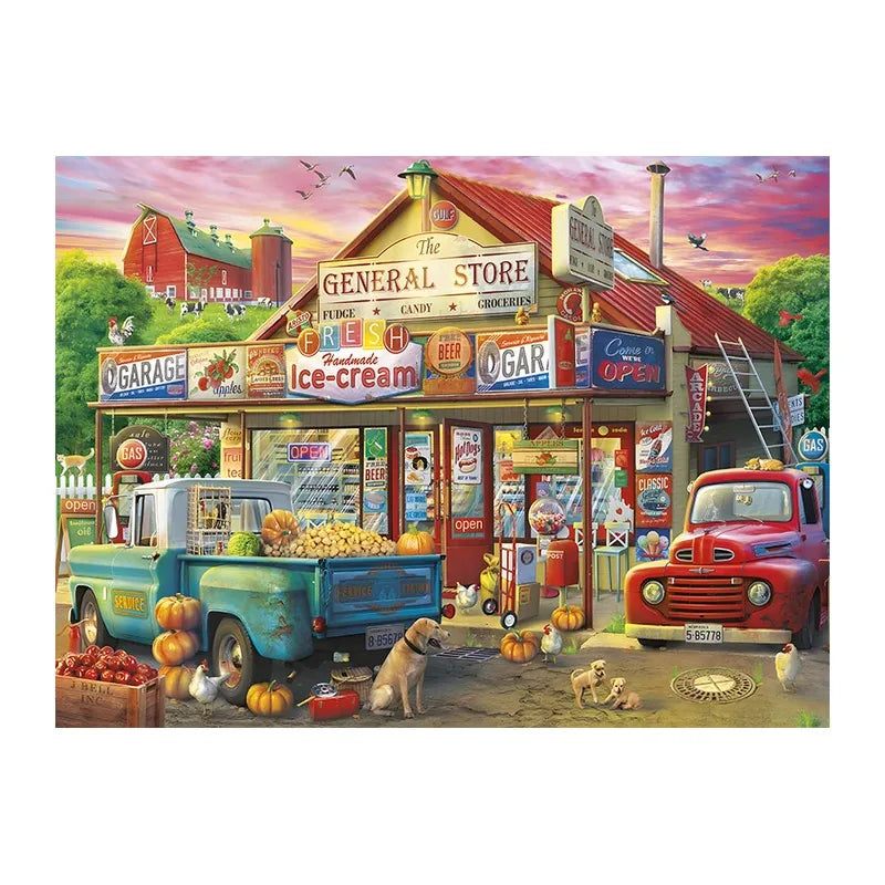 Country General Store round wooden puzzle