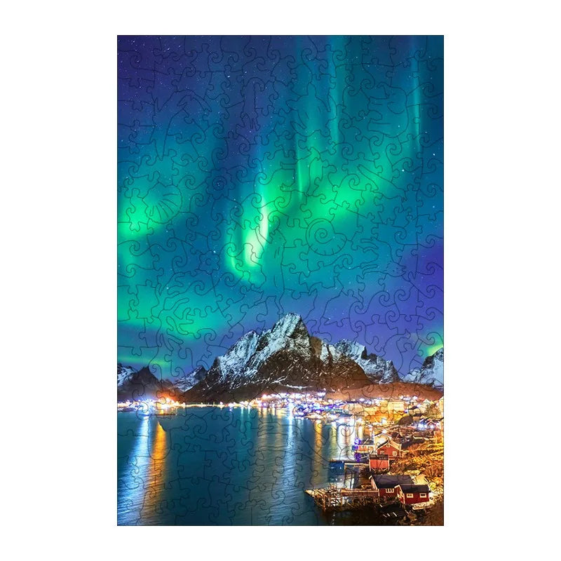 Arctic Aurora Village round wooden puzzle