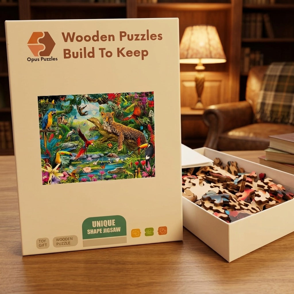 Tropical Jungle Leopard Wooden Puzzle – packaged wooden puzzle gift box