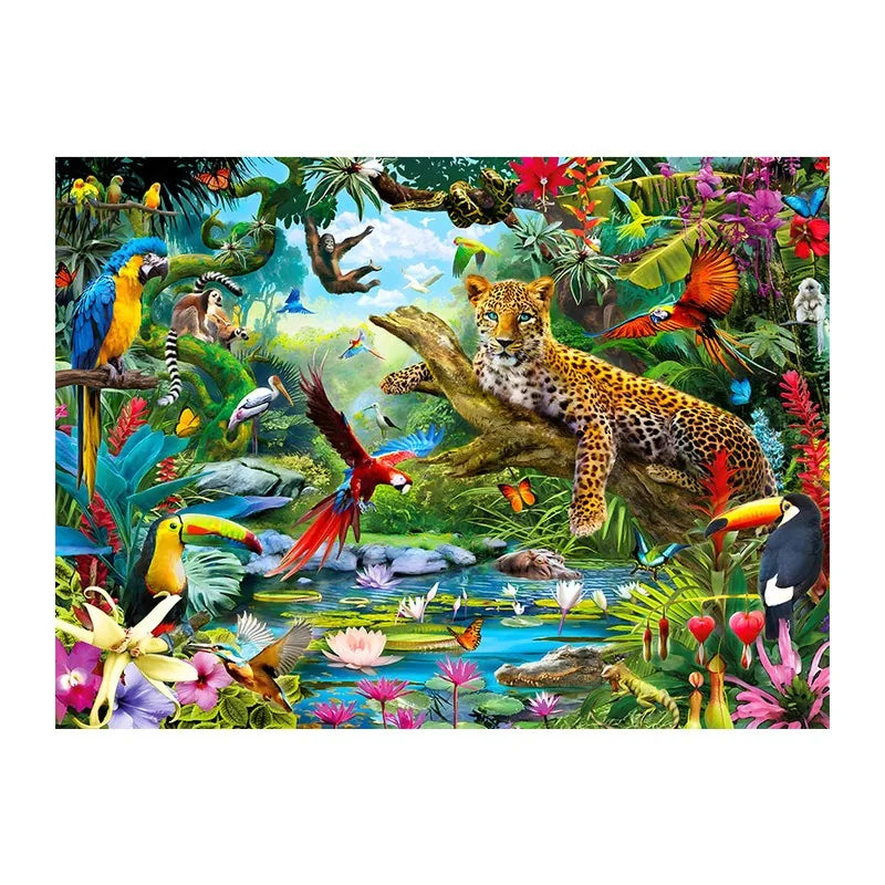 Tropical Jungle Leopard round wooden puzzle