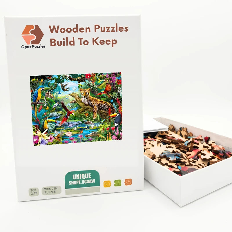 Tropical Jungle Leopard Wooden Puzzle – packaged wooden puzzle gift box