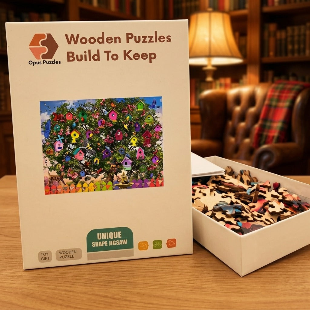 Birdhouse Tree Garden Wooden Puzzle – packaged wooden puzzle gift box