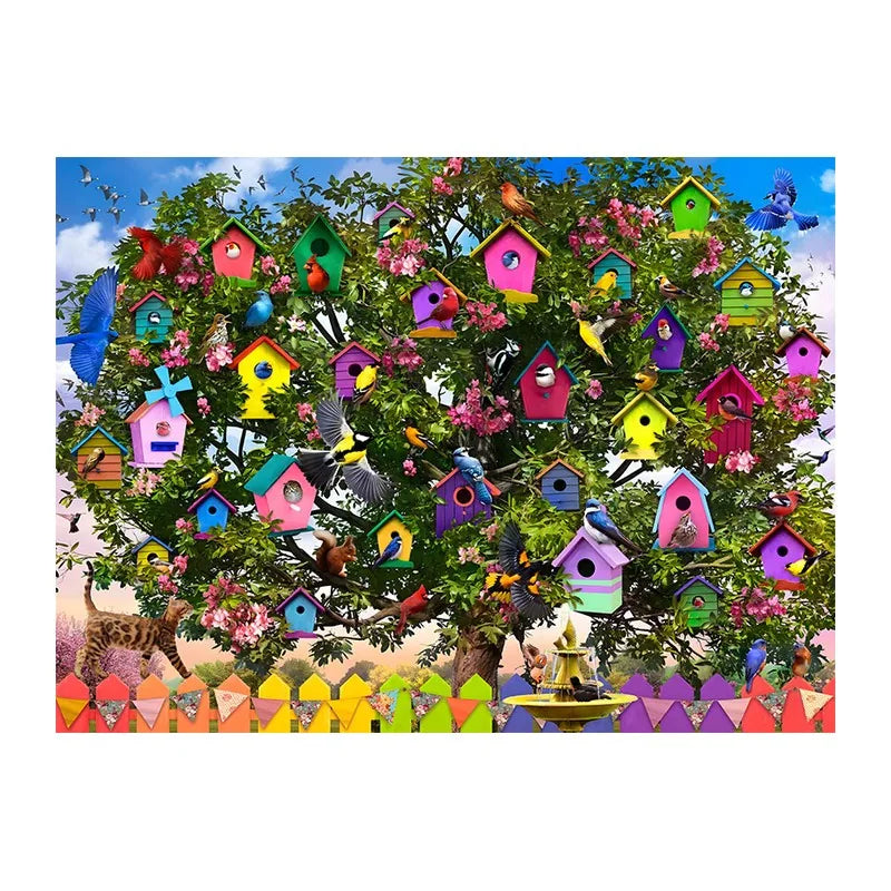 Birdhouse Tree Garden round wooden puzzle