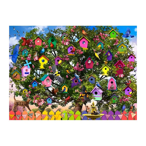 Birdhouse Tree Garden round wooden puzzle