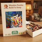 Mosaic Cat Profile Wooden Puzzle – packaged wooden puzzle gift box