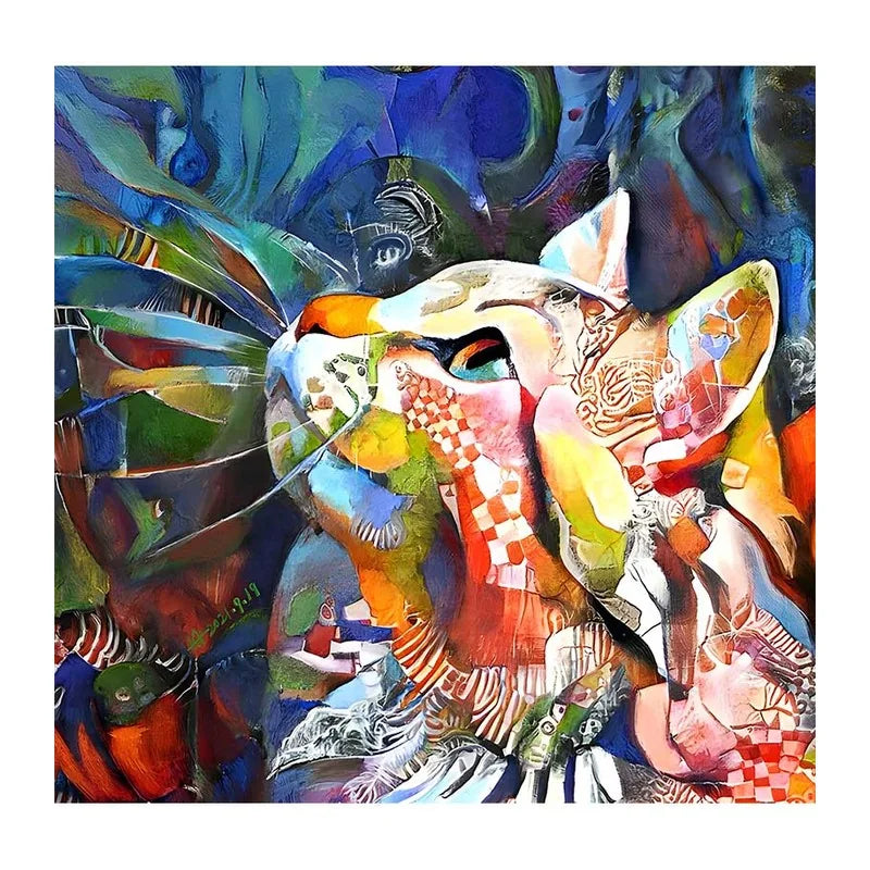 Mosaic Cat Profile round wooden puzzle