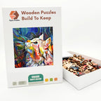 Mosaic Cat Profile Wooden Puzzle – packaged wooden puzzle gift box