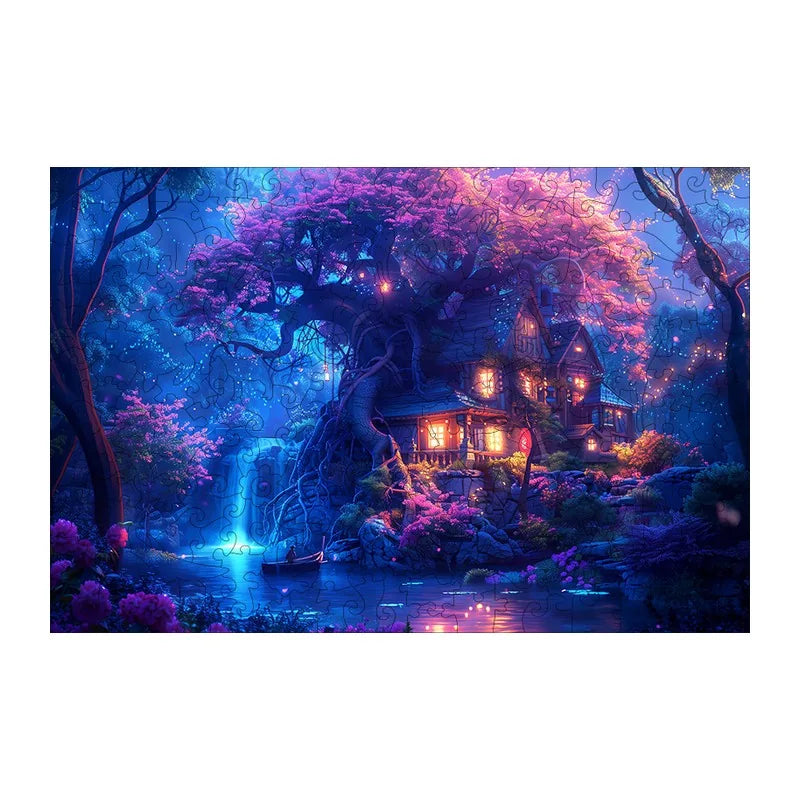 Fairy Treehouse Glow round wooden puzzle