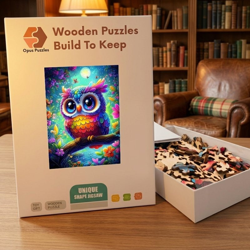 Rainbow Owl Bloom Wooden Puzzle – packaged wooden puzzle gift box