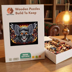 Flaming Skull Wings Wooden Puzzle – packaged wooden puzzle gift box