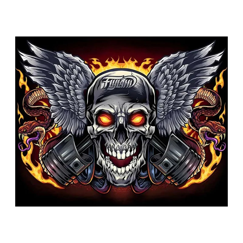 Flaming Skull Wings round wooden puzzle