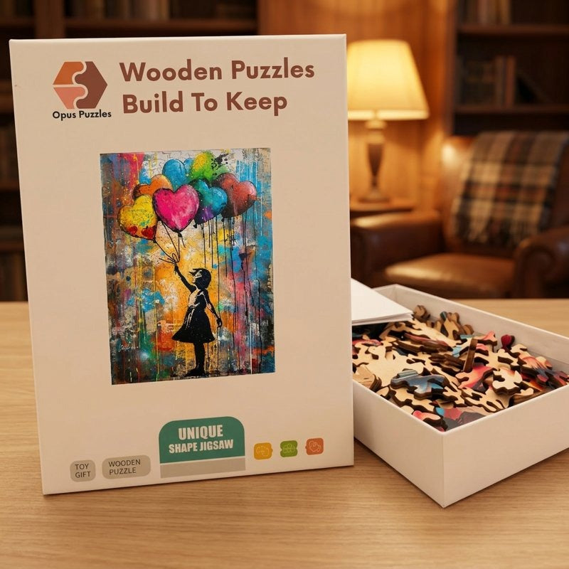 Balloon Girl Street Wooden Puzzle – packaged wooden puzzle gift box