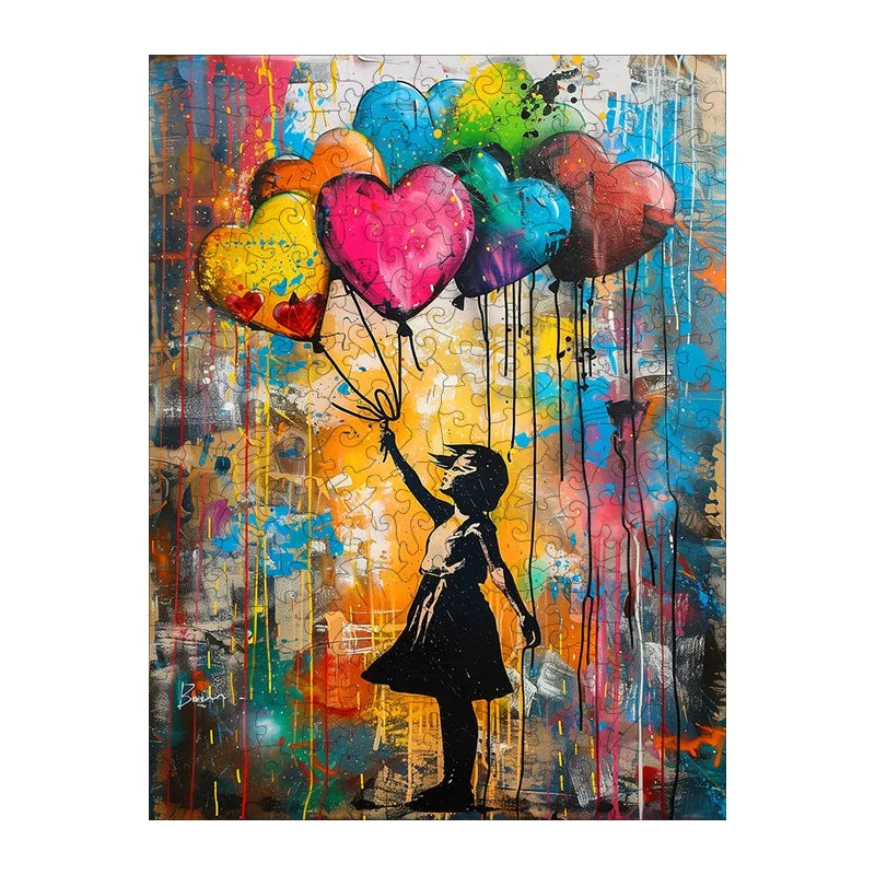 Balloon Girl Street round wooden puzzle