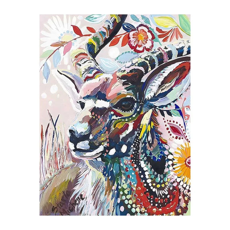 Painterly Folk Deer round wooden puzzle