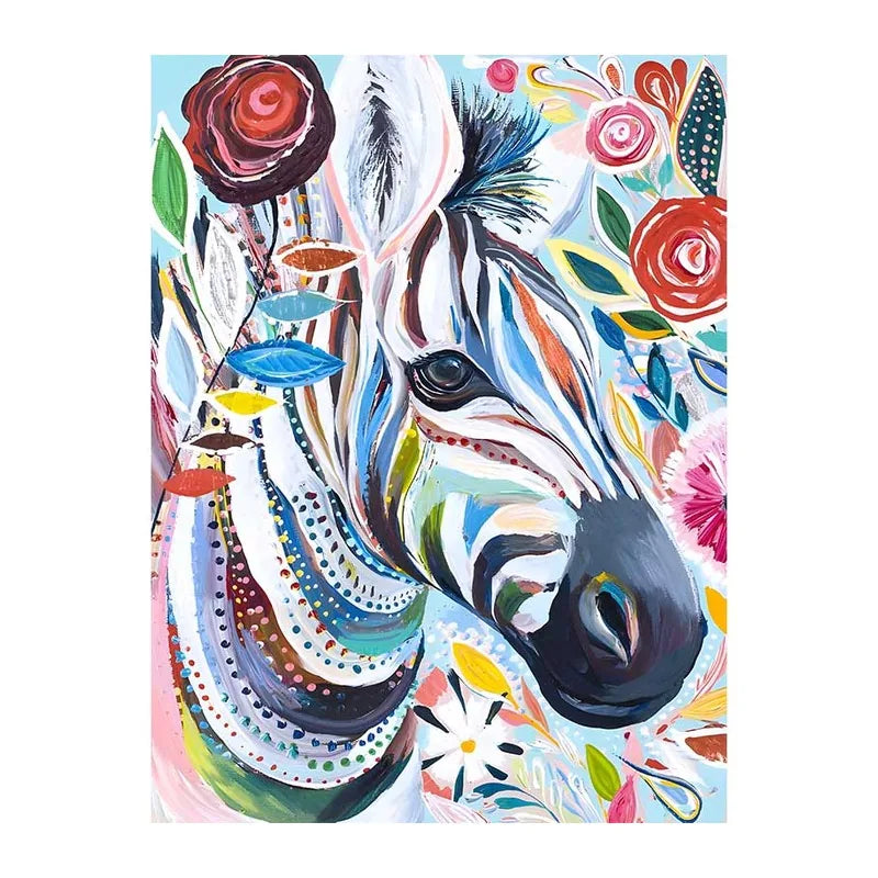 Painterly Floral Zebra round wooden puzzle