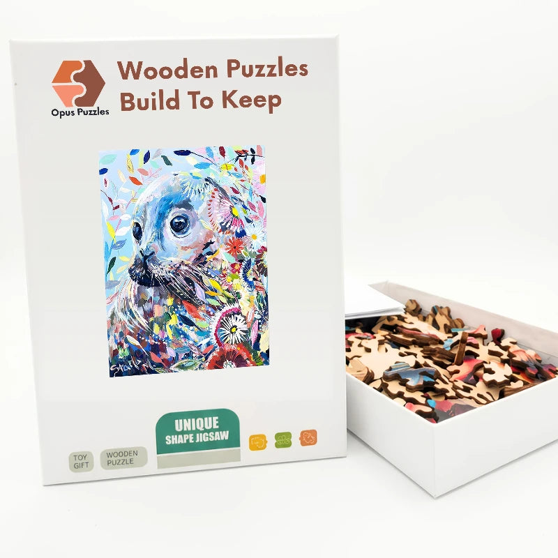 Painterly Seal Bloom Wooden Puzzle – packaged wooden puzzle gift box